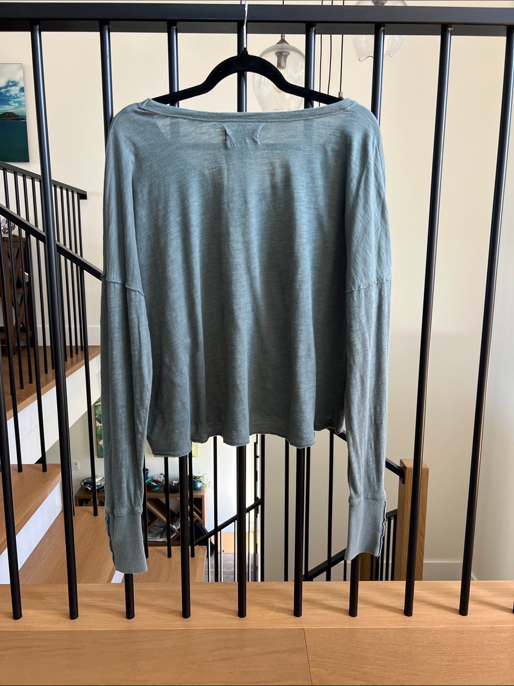 Lucky Brand V-Neck Long Sleeve Top in Muted Teal - Picture 3 of 8